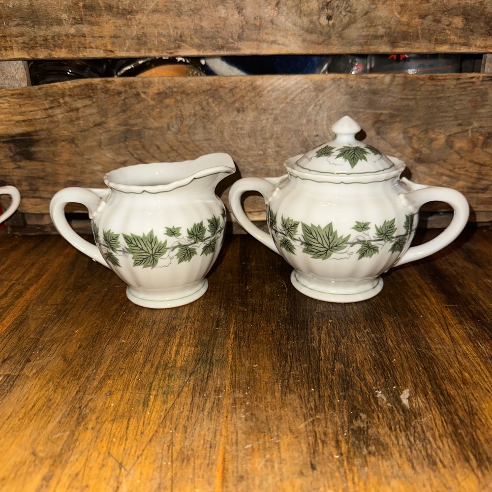 Vintage Halsey Fine China Lorelei Creamer & Sugar Bowl Rare Ivy Pattern
